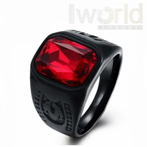 Fancy Ring for Men with color stone Blue or red. Stainless Steel - size 9 - Picture 1 of 5