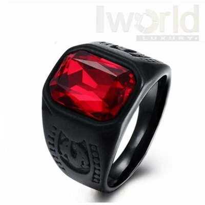 Anillo de fantasía para hombre con piedra de color azul o rojo. Acero inoxidable - talla 9 Foto 1 de 4