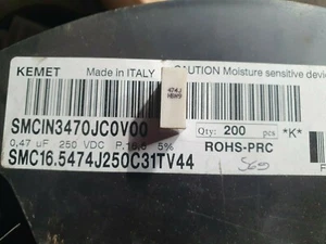 KEMET DC Film Capacitor, 0.47 µF, 250 V, Metallized PPS, ± 5%, SMC Series (Lot 5 - Imagen 1 de 1