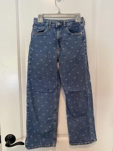 H&M Denim Blue Girls Wide Leg Jeans With Hearts Size 8 - Picture 1 of 6