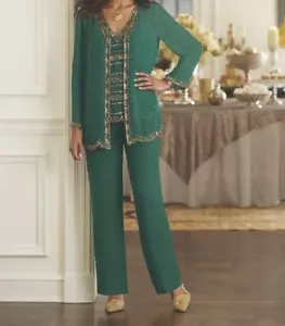 Mother of Bride Groom Wedding Women's Church Evening prom 3PC pant set suit M - Picture 1 of 3