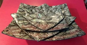 ABALONE SHELL MOSAIC SQUARE CURVED TRAYS SET OF 3 HANDMADE IN BALI EUC - Picture 1 of 8