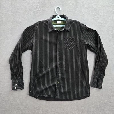DC Shoes Men Button Up Shirt L Black Striped Long Sleeve Cotton Spandex - Image 1 of 4