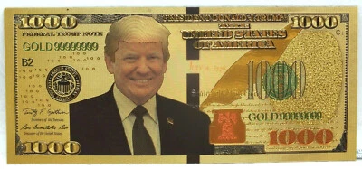 President Donald J Trump $1000 Novelty 24K Gold Foil Plated Note Bill - LG306 - Image 1 of 3