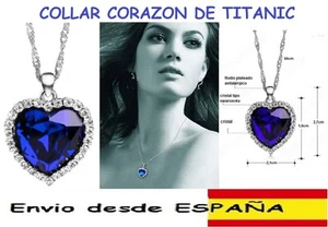 COLLAR COLGANTE CORAZON DEL OCEANO TITANIC. RODIO Y CRISTALES TIPO SWAROVSKI - Imagen 1 de 1