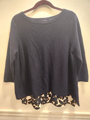 Blusa The Limited feminina tamanho XL malha marinha derramada nas costas manga 3/4 nova com etiquetas #53 - Imagem 1 de 4