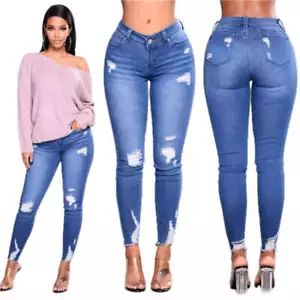 Womens High Waisted Jeans Ripped Distressed Denim Pants for Women High Rise Jean - Picture 1 of 5