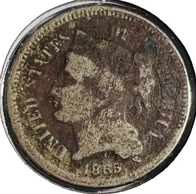 1865 P Three Cent Nickel Coin Fine FN Dark US Coin #690  “JG Coins” - Image 1 of 4
