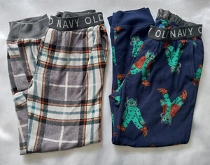 Old Navy Pajama Jogger Fleece Pants Boys Sz M (8) Gray Blue Plaid 2-Pack ~ Used - Picture 1 of 7