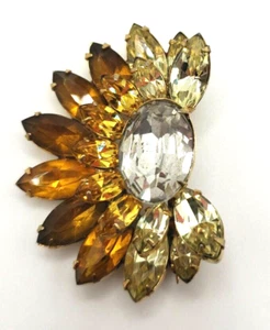 Vtg Kramer of New York Brooch Pre-own Amber Yellow & Clear Rhinestones Bold @RK - Picture 1 of 6