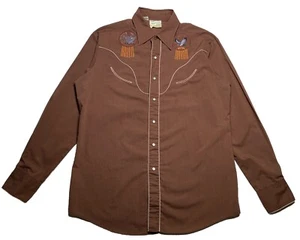 Rocking K Ranchwear Large Brown Pearl Snap Shirt Native American Embroidery - Picture 1 of 7