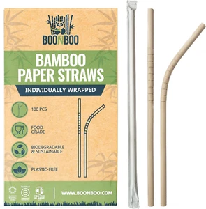 Bamboo Paper Straws, Individually Wrapped, Bendable, Pfas-Free, 100 Counts - Picture 1 of 12
