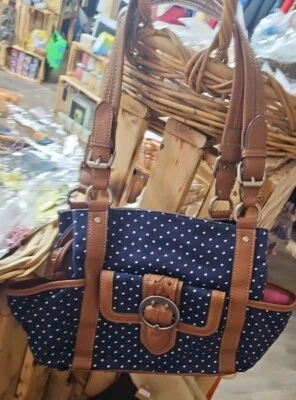 Bolso de Hombro Chaps Cartera Marcie Cartera Lunares Bolsillos Lona RT $89 Foto 1 de 4