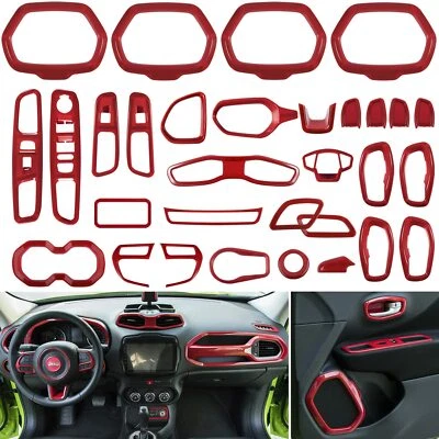 31 piezas accesorios interiores coche cubierta embellecedor para Jeep Renegade 2015-2021 (rojo) Foto 1 de 4