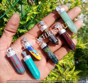 Jasper & Mix Gemstone 925 Sterling Silver Plated Wholesale Pencil Pendants Lot - Picture 1 of 5