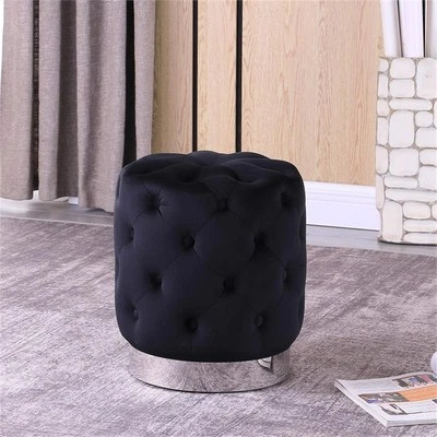 Otomana Jacobson Tufted Terciopelo Negro Acento Foto 1 de 2