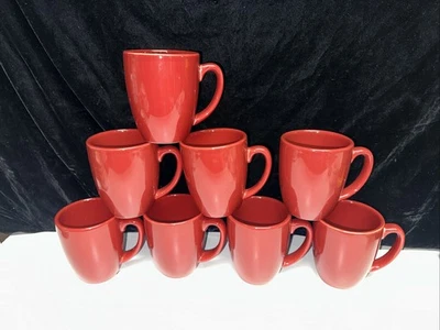 JUEGO DE 8 TAZAS DE CAFÉ CORELLE ROJO MACIZO COORDENADAS STONEWARE 4" Foto 1 de 4