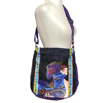 Laurel Burch Artsy Black & Purple Horse Lady Beaded Crossbody Shoulder Bag - Image 1 of 4