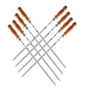 Set 8 spiedini in acciaio inox con manico in legno 630x12x3mm (colore chiaro) - Foto 1 di 5