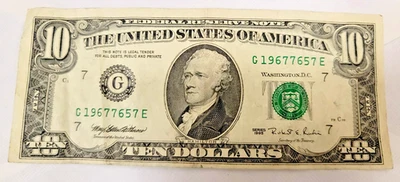 Billete de 10 dólares serie 1995 G 19677657 E cara pequeña ¡moneda de colección de Estados Unidos! Foto 1 de 4