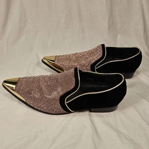Parrazo Cristiano Schuhe Herren Größe 12 Schwarz Gold Samt Strass Elegant Halbschuhe - Bild 1 von 9