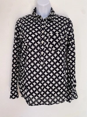 Винтажный Merona женщин XS черный и белый геометрический принт поповер верхний хлопок L/S - Изображение 1 из 4