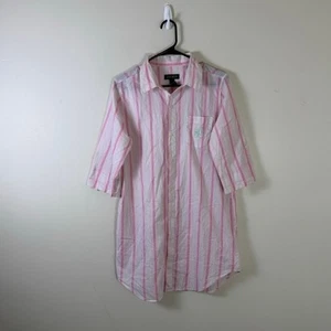 Ralph Lauren Nightgown Adult Womens Medium Pink Striped Button Up Night Shirt - Picture 1 of 7