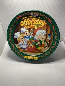 VINTAGE 1996 KEEBLER ELVES HOLIDAY COOKIES TIN EMPTY GREEN 10" DIAMETER  - Picture 1 of 3