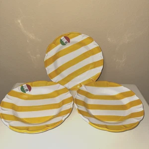 (3)ARCUCCI Hand Painted in Italy Yellow White Stripe Pasta bowl Plates ~New 9.5" - Picture 1 of 8