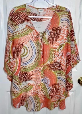 Blusa Jaclyn Smith Top y Tanque 2X Plus Artística Colorida Fluida Adjunta Cami Foto 1 de 4