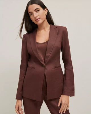 全新 ANN TAYLOR $189 PICH WALNUT 亚麻混纺 NOTCHED ONE BLAZER 尺寸 6 — 第 1/4 张图片