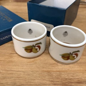 Pair Of Royal Worcester Evesham Gold Napkin Rings Original Box - Picture 1 of 3