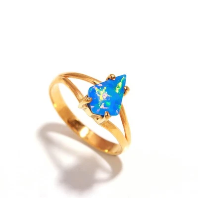 Natural Ethiopian Opal Kite Ring Solid Silver Gold Plated Delicate Jewelry - Image 1 of 4