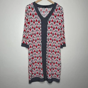 Brooks Brothers 346 Womens Essentials Dress Large Red Blue Stretch Geometric - Picture 1 of 9