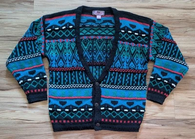 Vintage 3D Knit Sweater Womens S Colorful Retro Bohemian Coogi Style Grannycore - Image 1 of 4