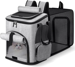 Cat Backpack Carrier, Breathable Expandable Cat Backpack Large Space Cat Carrier - Picture 1 of 12