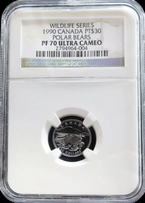 1990 PLATINUM CANADA $30 POLAR BEAR COIN NGC PROOF 70 ULTRA CAMEO - Image 1 of 3