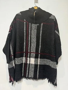 Bonprix Premium Cape Poncho Giacca Plaid Maglia Invernale Taglia XL UK 20-22 Nero - Foto 1 di 8