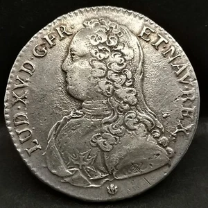 1/2 ECU LOUIS XV SILVER AUX BRANCHES D'OLIVIER 1726 D LYON / FRANCE / SILVER - Picture 1 of 3