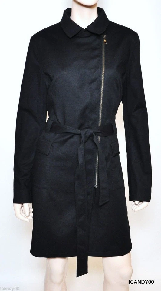 Nuevo con etiquetas $378 Tahari HOLANDA Vestido Elástico con Cinturón Abrigo Chaqueta Parka Top Negro L Foto 1 de 1