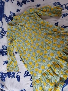 Le Bazaar Coastal Ruffled Long Sleeve Midi Dress W Lemon And Leaf Print Sz S+ - Picture 1 of 5