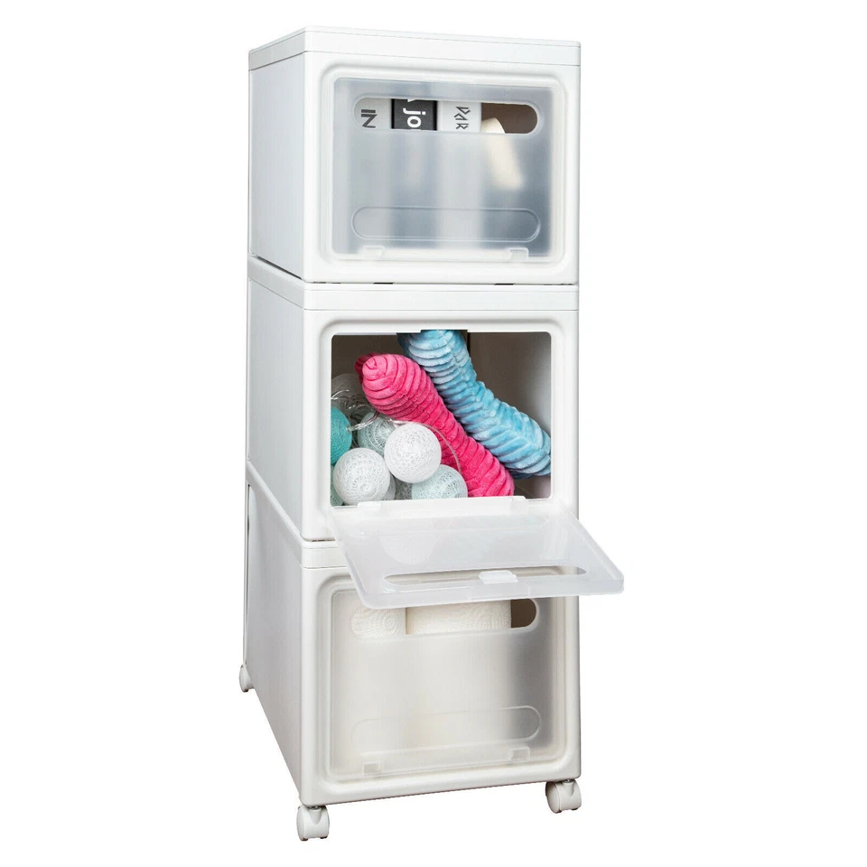 Sterilite Plastic 3 Drawer Cart Wide Tower Black Dorm Portable Storage Rolling - Image 1 of 4