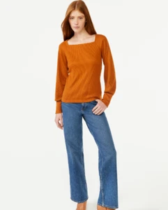 Free Assembly Women's Tie Back Top with Blouson Sleeves Brown Size M NWT - Picture 1 of 7