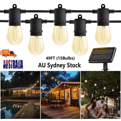 48FT Solar Powered LED Festoon String Lights Waterproof Outdoor Garden Lights - image 1 of 4