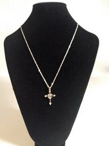 New Silver Tone Cross Pendant Necklace 5 Shimmering Crystal Stones Heart Wrap - Picture 1 of 9