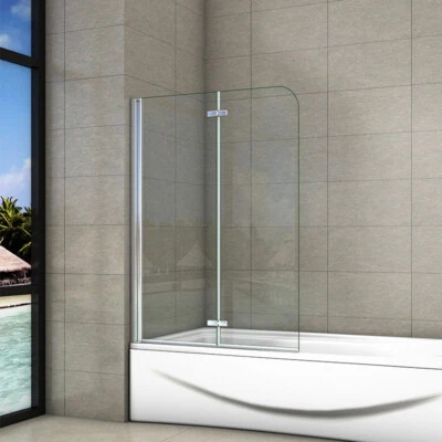 900X1400mm Hinge 180?2 Fold Bath Shower Screen 6mm Tempered Glass Over Bath V6 - Image 1 of 4