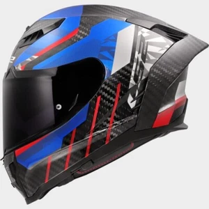 Motorrad Helm LS2 FF807 Dragon Carbon Trax  blau-rot Gr. L  inkl. dunklem Visier - Bild 1 von 1