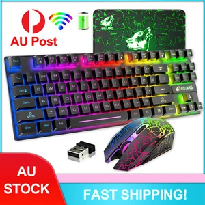 Wireless Gaming Keyboard and Mouse&Mat Combo Rainbow LED Backlit Rechargeable PC - Picture 1 of 15