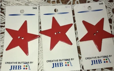 (3)VINTAGE 1-3/4" JHB 5-POINT STAR RED PLASTIC 2-HOLE BUTTON (U208) - Image 1 of 2
