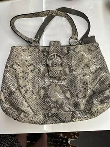 Coach Grey Snakeskin Embossed Leather Shoulder Purse Hobo Bag F19678 - Picture 1 of 7